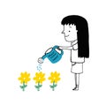 Girl watering flowers Royalty Free Stock Photo