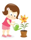 Girl watering lily flower