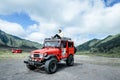 Girl with 4WD Offload on Jeep in Mt. Bromo