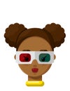 Girl wearing 3D eye glasses Cartoon Flat Vector Icon Royalty Free Stock Photo