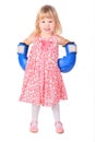 Girl wearing dress and boxers gloves is standing Royalty Free Stock Photo