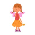 Girl Wearing Fairy Costume Standing with Magic Wand, Cute Kid Playing Dress Up Game Cartoon Vector Illustration Royalty Free Stock Photo