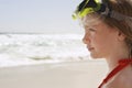 Girl Wearing Goggles Looking Away At Beach