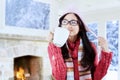 Girl wearing sweater drinking hot coffee Royalty Free Stock Photo