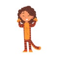 Girl Wearing Tiger Costume, Cute Kid Playing Dress Up Game Cartoon Vector Illustration Royalty Free Stock Photo