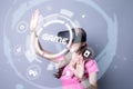 Girl wearing VR playing game