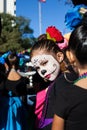 SAN ANTONIO, TEXAS - OCTOBER 28, 2017 - Girl wears face paint for Dia de Los Muertos/Day of the Dead