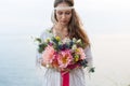 Girl with a wedding bouquet boho style Royalty Free Stock Photo