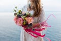 Girl with a wedding bouquet boho style Royalty Free Stock Photo