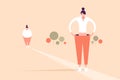 Illustration of a obese woman becoming a slim fit woman. Concept for weight loss