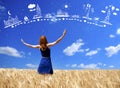 Girl at wheat field Royalty Free Stock Photo