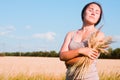 Girl in wheat field Royalty Free Stock Photo