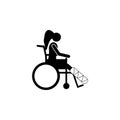 The girl in a wheelchair with a broken leg icon. Elements of Patients in the hospital icon. Premium quality graphic design. Signs,