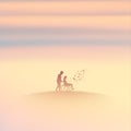 Girl in wheelchair. Couple in heaven. Death, afterlife. Foggy clouds Royalty Free Stock Photo