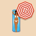 Girl in white bikini on the mettress and umbrella illustration Royalty Free Stock Photo