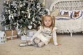 Girl in a white dress in Christmas Royalty Free Stock Photo