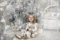 Girl in a white dress in Christmas Royalty Free Stock Photo