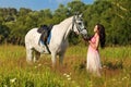 The girl with a white horse Royalty Free Stock Photo