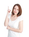 Girl in a white T-shirt shows thumb up isolated on white background Royalty Free Stock Photo