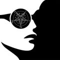 Girl with wiccan symbol- sigil of baphomet Royalty Free Stock Photo