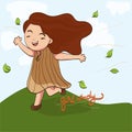 Girl windy. happy girl vector illustration