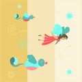 Girl with wings flies with birds abstract children`s drawing. Fairy flying Royalty Free Stock Photo