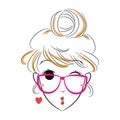 girl winking and puckering her lips. Vector illustration decorative design