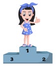 Girl on winning stage, illustration, vector