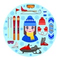 Girl and winter equipment Royalty Free Stock Photo