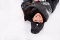 Girl in winter forest Royalty Free Stock Photo