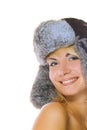 Girl in winter fur-cap Royalty Free Stock Photo