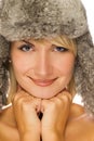 Girl in winter fur-cap Royalty Free Stock Photo