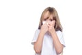 The girl wipes a nose a handkerchief Royalty Free Stock Photo