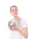 A girl wit glitter mirror ball Royalty Free Stock Photo