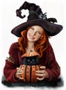 Girl witch and black cat Royalty Free Stock Photo