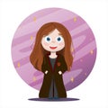 The girl is a wizard in a robe. Vector cartoon illustration. A fairy-tale world with a school of magic. A flat picture