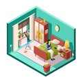 Girl or woman bedroom vector illustration of isometric room cross section Royalty Free Stock Photo