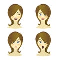 Girl , woman emotions character, joy, happiness, surprise, anger, equanimity, cartoon character, flat style. Royalty Free Stock Photo