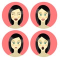 Girl , woman emotions character, joy, happiness, surprise, anger, equanimity, cartoon character, flat style. Royalty Free Stock Photo
