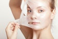 Girl woman in facial peel off mask. Skin care. Royalty Free Stock Photo