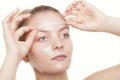 Girl woman in facial peel off mask. Skin care. Royalty Free Stock Photo