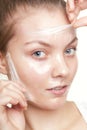 Girl woman in facial peel off mask. Skin care. Royalty Free Stock Photo