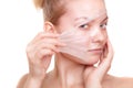 Girl woman in facial peel off mask. Skin care. Royalty Free Stock Photo