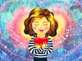 Girl woman love yourself heal red heart spirit mind health spiritual mental energy emotion connect to the universe power abstract Royalty Free Stock Photo