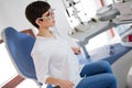 Girl woman in ophthalmology clinic for diopter detection Royalty Free Stock Photo