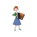 Girl woman plays the accordion. Vector color