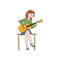 Girl woman plays the guitar. Vector color illustration. Royalty Free Stock Photo