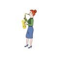 Girl woman plays the saxophone. Vector color