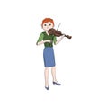 Girl woman plays the violin. Vector color