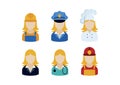 Professional women occupation icon set vector